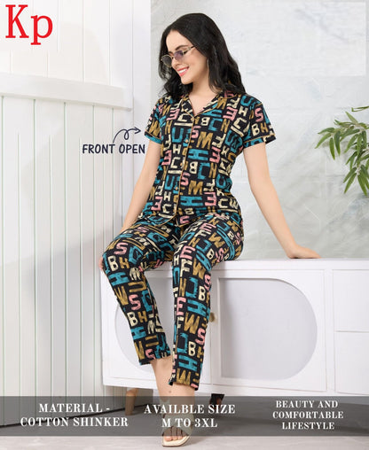 Front Open 200626 Kp Cotton Collar Night Suits Wholesaler India