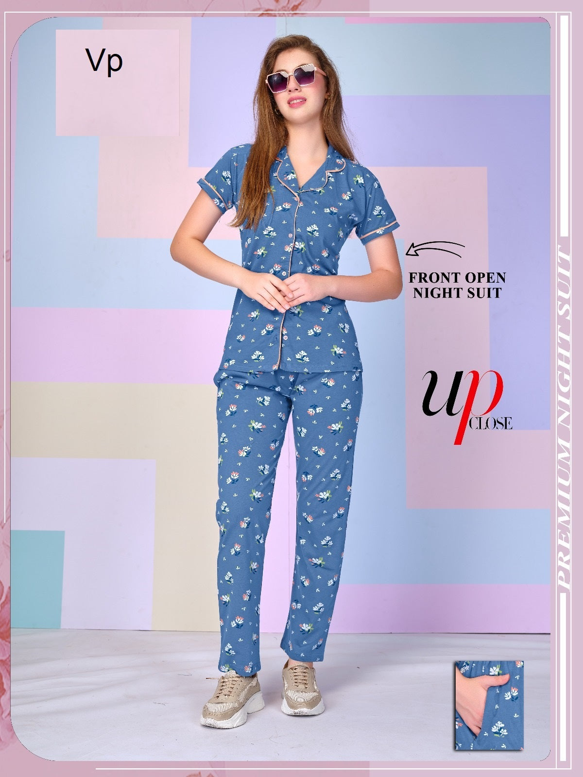 Front Open 240525 Vp Collar Night Suits Wholesaler India