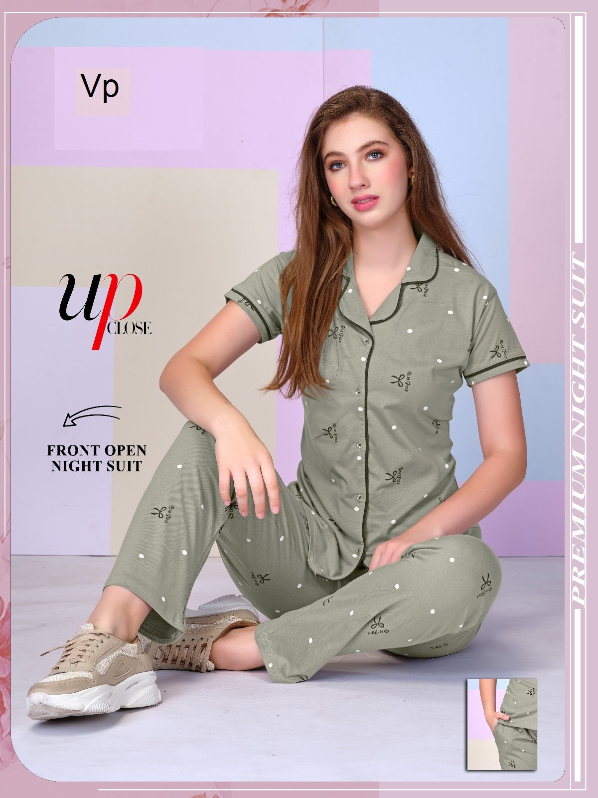 Front Open 240525 Vp Collar Night Suits Wholesaler India