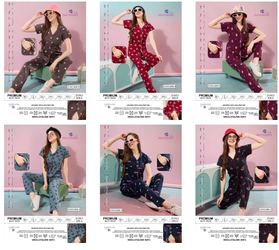 Front Open Design 608 Kavyansika Hosiery Cotton Collar Night Suits Manufacturer Gujarat