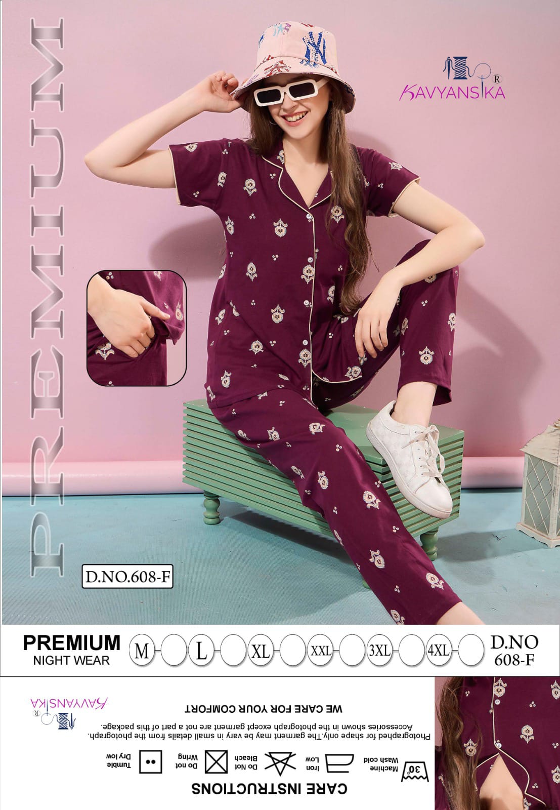 Front Open Design 608 Kavyansika Hosiery Cotton Collar Night Suits Manufacturer Gujarat