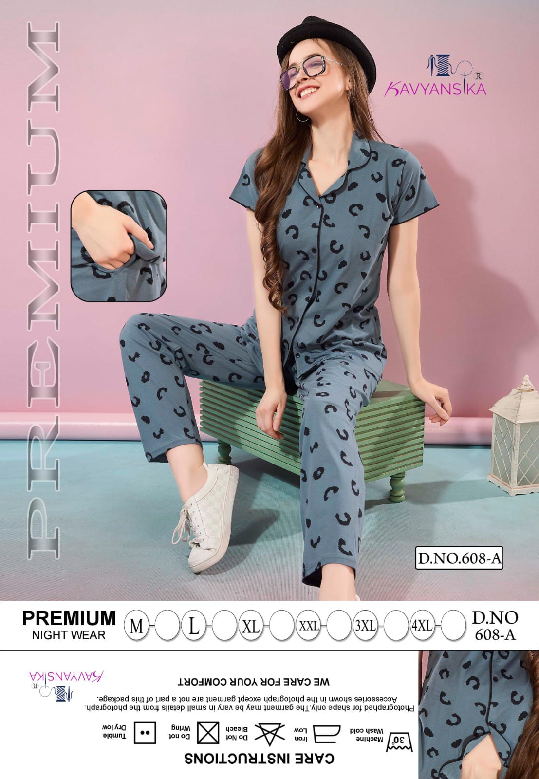 Front Open Design 608 Kavyansika Hosiery Cotton Collar Night Suits Manufacturer Gujarat