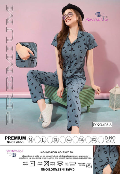 Front Open Design 608 Kavyansika Hosiery Cotton Collar Night Suits Manufacturer Gujarat