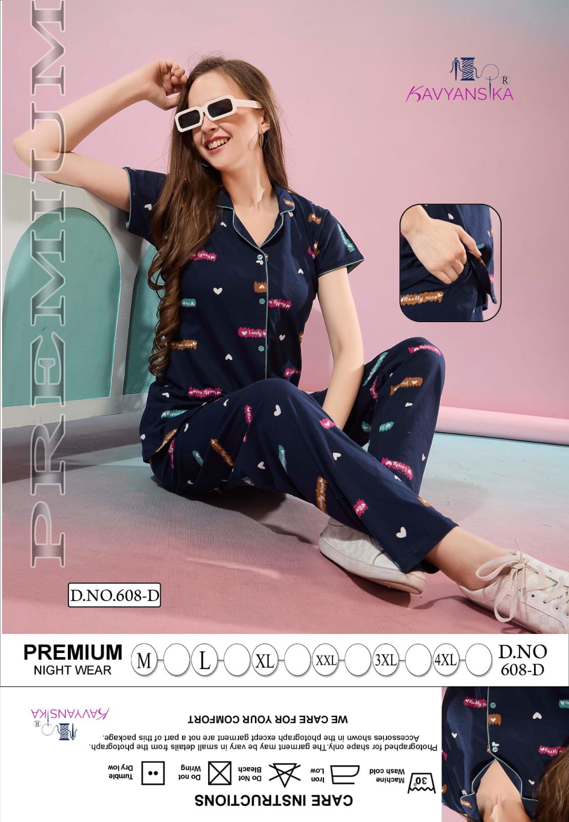 Front Open Design 608 Kavyansika Hosiery Cotton Collar Night Suits Manufacturer Gujarat