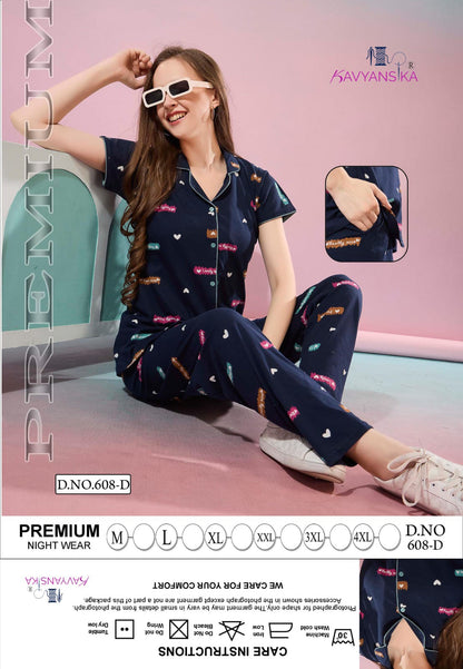 Front Open Design 608 Kavyansika Hosiery Cotton Collar Night Suits Manufacturer Gujarat