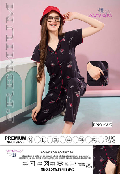 Front Open Design 608 Kavyansika Hosiery Cotton Collar Night Suits Manufacturer Gujarat