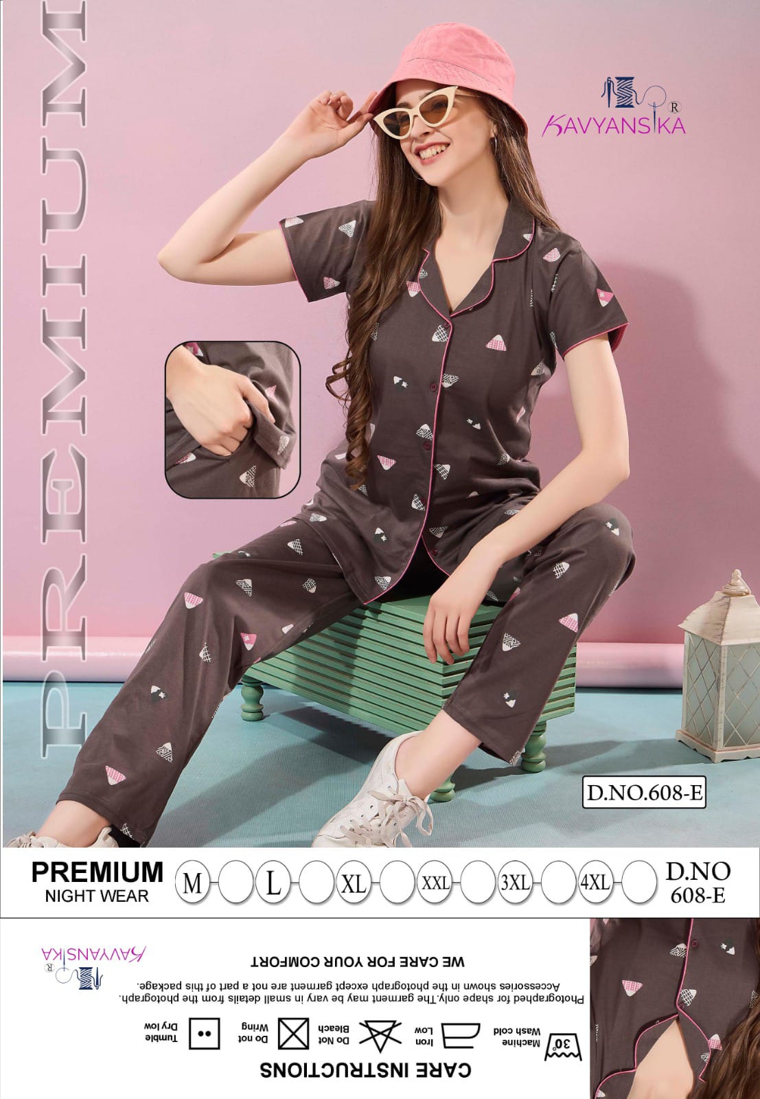 Front Open Design 608 Kavyansika Hosiery Cotton Collar Night Suits Manufacturer Gujarat