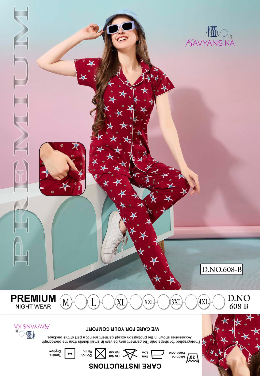 Front Open Design 608 Kavyansika Hosiery Cotton Collar Night Suits Manufacturer Gujarat
