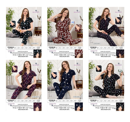 Front Open Design 640 Kavyansika Hosiery Cotton Collar Night Suits Manufacturer India