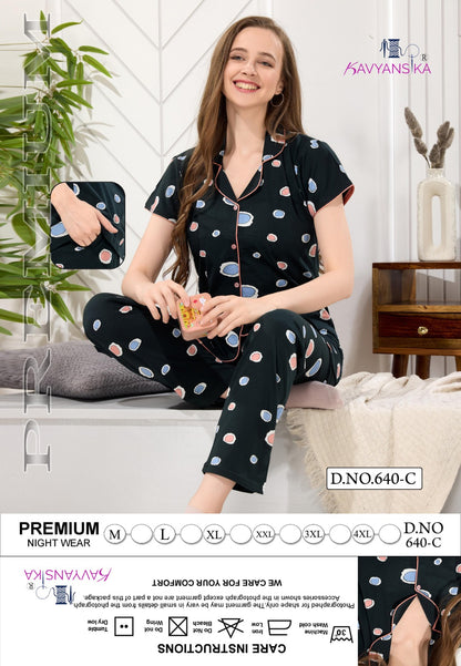 Front Open Design 640 Kavyansika Hosiery Cotton Collar Night Suits Manufacturer India