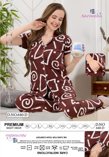 Front Open Design 640 Kavyansika Hosiery Cotton Collar Night Suits Manufacturer India