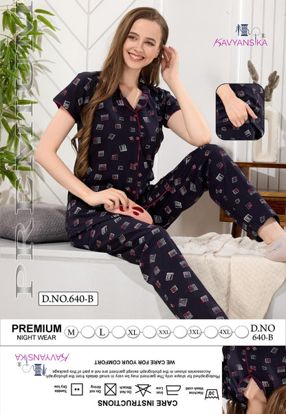 Front Open Design 640 Kavyansika Hosiery Cotton Collar Night Suits Manufacturer India