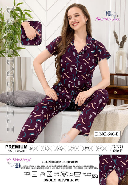 Front Open Design 640 Kavyansika Hosiery Cotton Collar Night Suits Manufacturer India