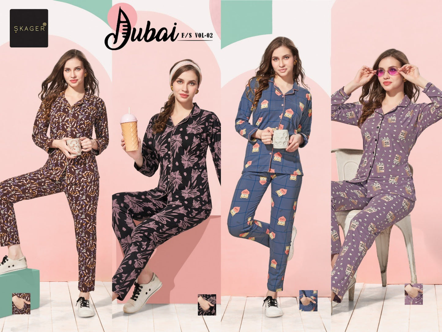 Front Open Dubai Vol 2 Skager Hosiery Full Sleeve Night Suits Exporter