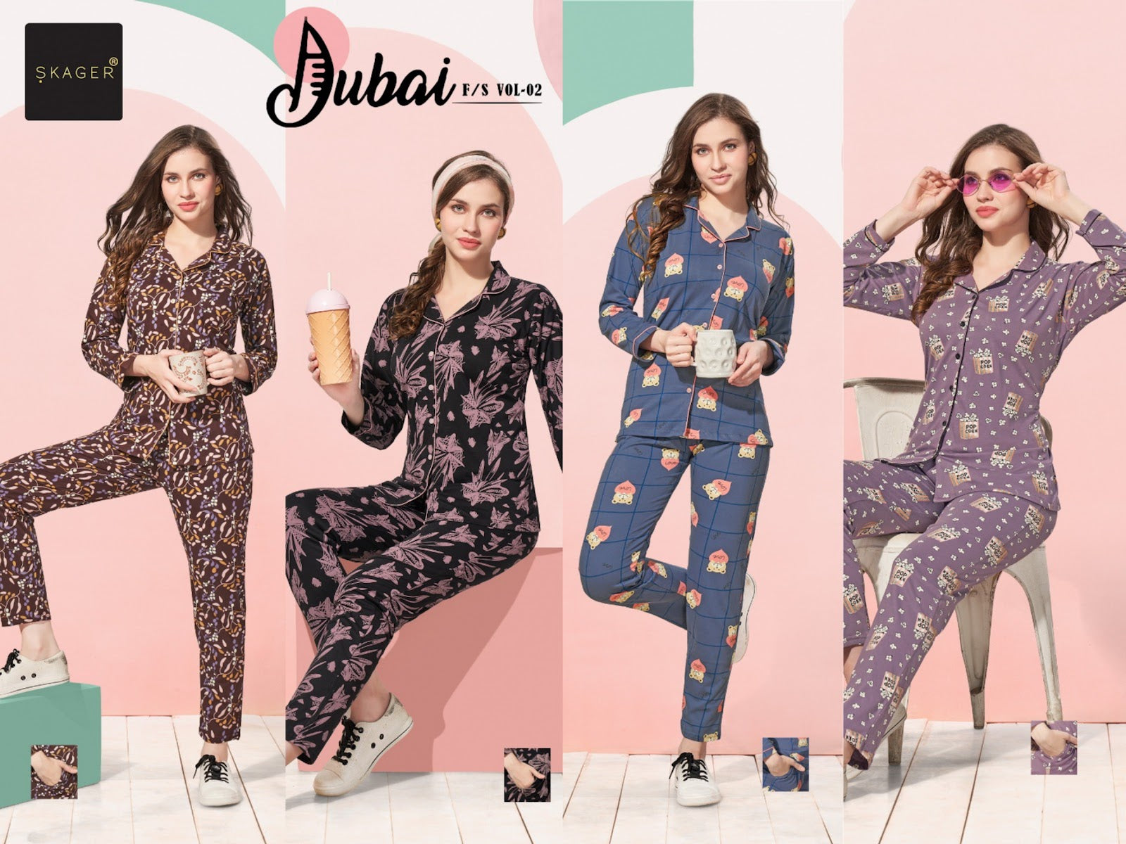 Front Open Dubai Vol 2 Skager Hosiery Full Sleeve Night Suits Exporter