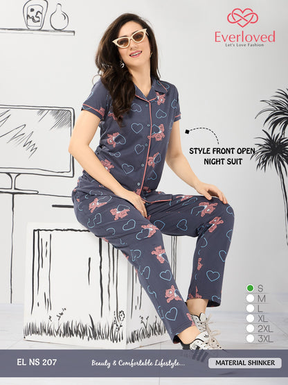 Front Open El Ns 207 Mnt Sinker Collar Night Suits Manufacturer