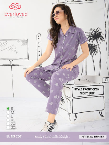 Front Open El Ns 207 Mnt Sinker Collar Night Suits Manufacturer