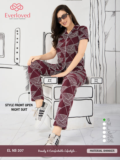 Front Open El Ns 207 Mnt Sinker Collar Night Suits Manufacturer