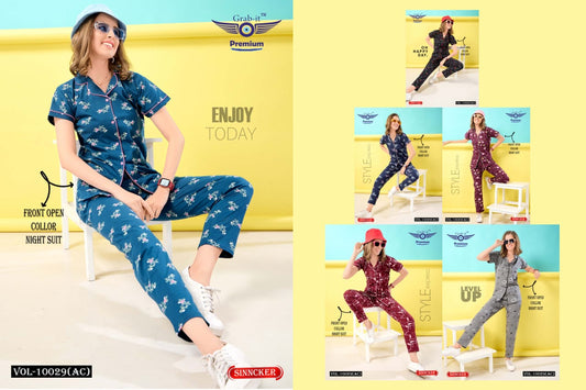Front Open Vol 10029 Ac Grab It Sinker Collar Night Suits Wholesaler India