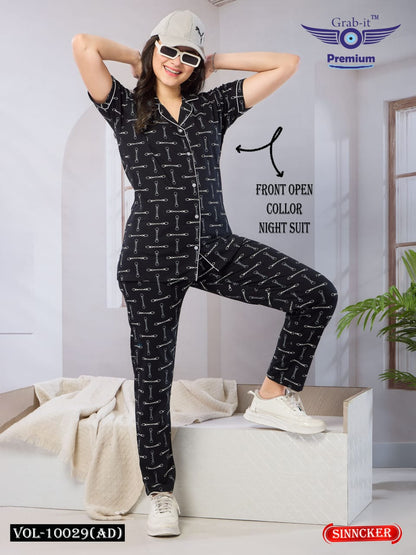 Front Open Vol 10029 Ad Grab It Sinker Collar Night Suits Wholesale Price