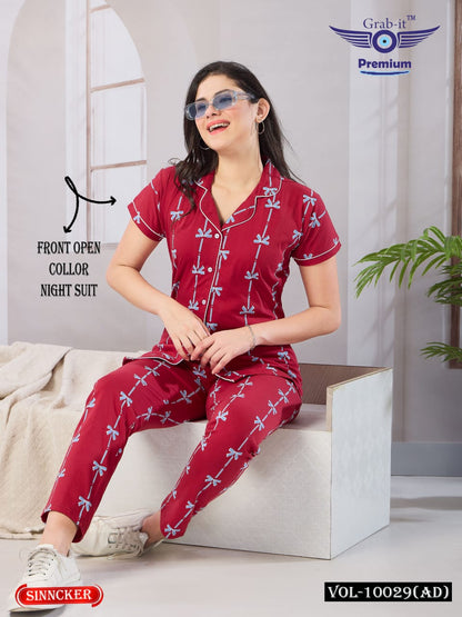 Front Open Vol 10029 Ad Grab It Sinker Collar Night Suits Wholesale Price