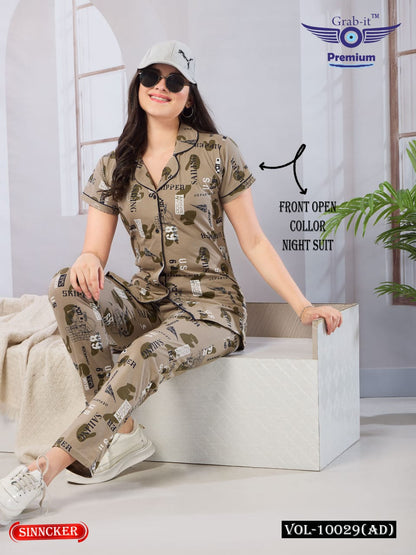 Front Open Vol 10029 Ad Grab It Sinker Collar Night Suits Wholesale Price