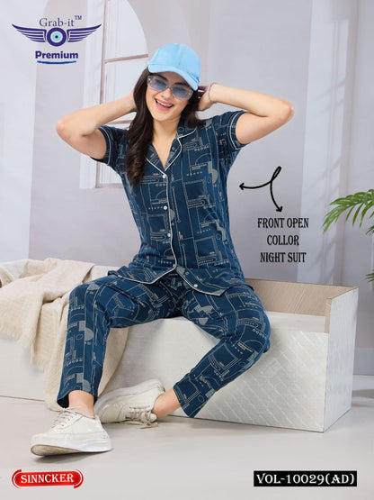 Front Open Vol 10029 Ad Grab It Sinker Collar Night Suits Wholesale Price