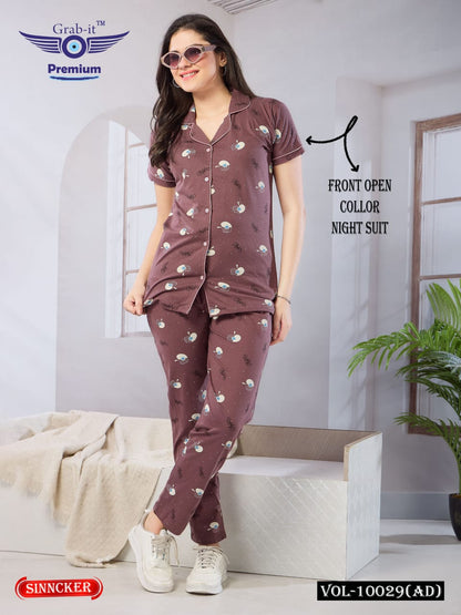 Front Open Vol 10029 Ad Grab It Sinker Collar Night Suits Wholesale Price