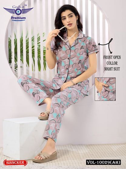 Front Open Vol 10029 Ah Grab It Sinker Collar Night Suits Manufacturer Ahmedabad