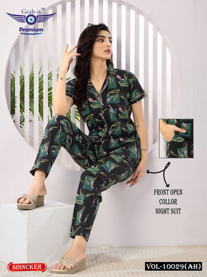 Front Open Vol 10029 Ah Grab It Sinker Collar Night Suits Manufacturer Ahmedabad