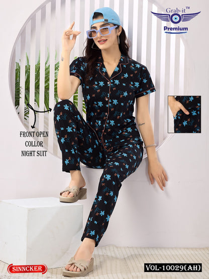 Front Open Vol 10029 Ah Grab It Sinker Collar Night Suits Manufacturer Ahmedabad