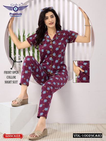 Front Open Vol 10029 Ah Grab It Sinker Collar Night Suits Manufacturer Ahmedabad
