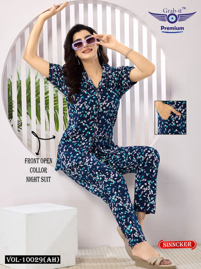 Front Open Vol 10029 Ah Grab It Sinker Collar Night Suits Manufacturer Ahmedabad