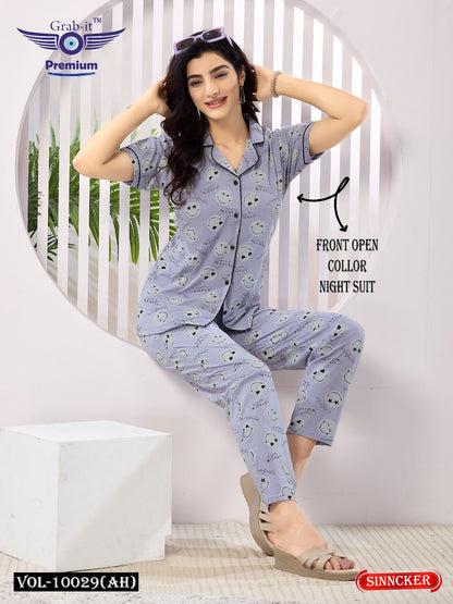 Front Open Vol 10029 Ah Grab It Sinker Collar Night Suits Manufacturer Ahmedabad