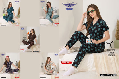 Front Open Vol 10029 Ai Grab It Sinker Collar Night Suits Supplier India