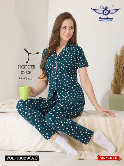 Front Open Vol 10029 Ai Grab It Sinker Collar Night Suits Supplier India