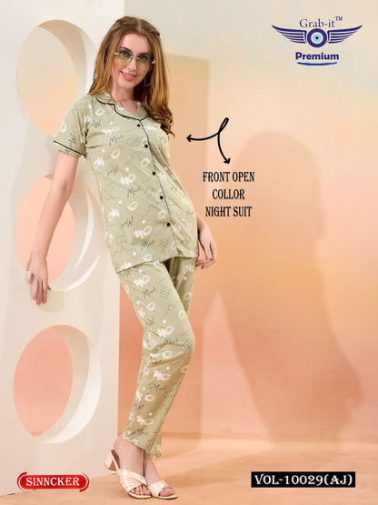 Front Open Vol 10029 Aj Grab It Sinker Collar Night Suits Supplier Ahmedabad