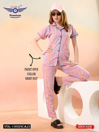 Front Open Vol 10029 Aj Grab It Sinker Collar Night Suits Supplier Ahmedabad