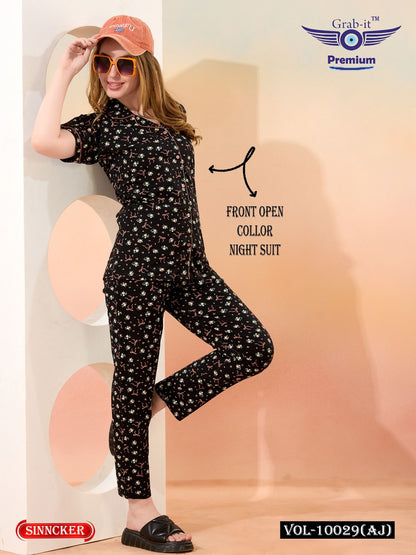 Front Open Vol 10029 Aj Grab It Sinker Collar Night Suits Supplier Ahmedabad
