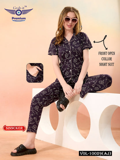 Front Open Vol 10029 Aj Grab It Sinker Collar Night Suits Supplier Ahmedabad