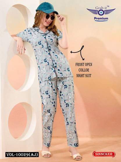 Front Open Vol 10029 Aj Grab It Sinker Collar Night Suits Supplier Ahmedabad