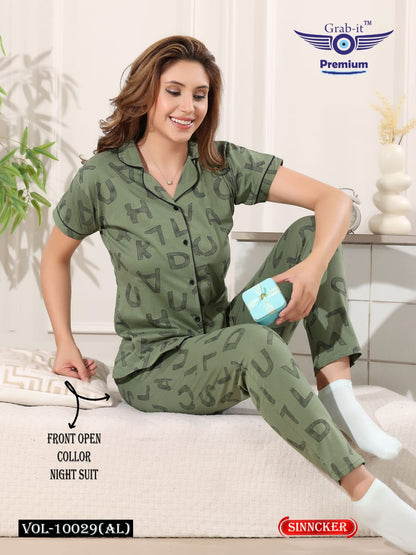 Front Open Vol 10029 Al Grab It Sinker Collar Night Suits Supplier