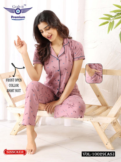 Front Open Vol 10029 As Grab It Sinker Collar Night Suits Wholesale Price