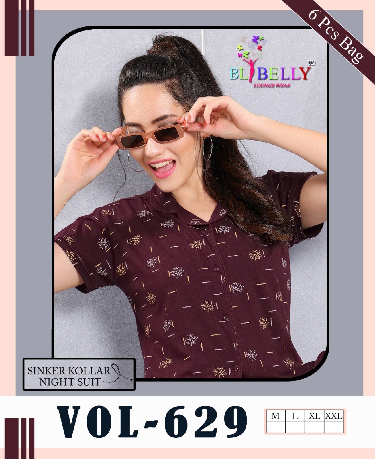 Front Open Vol 629 Belly Sinker Collar Night Suits Wholesaler Ahmedabad