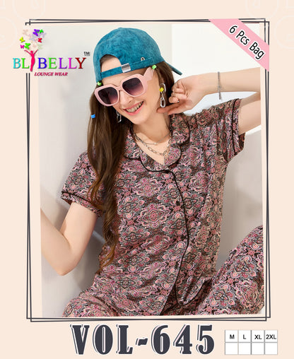 Front Open Vol 645 Belly Sinker Collar Night Suits Wholesale