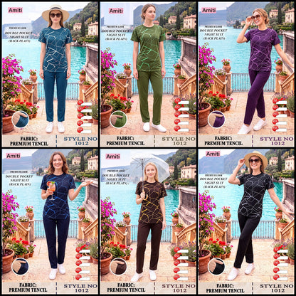 Front Print Style 1012 Amiti Tencil Pyjama Night Suits Wholesale Price