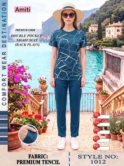 Front Print Style 1012 Amiti Tencil Pyjama Night Suits Wholesale Price