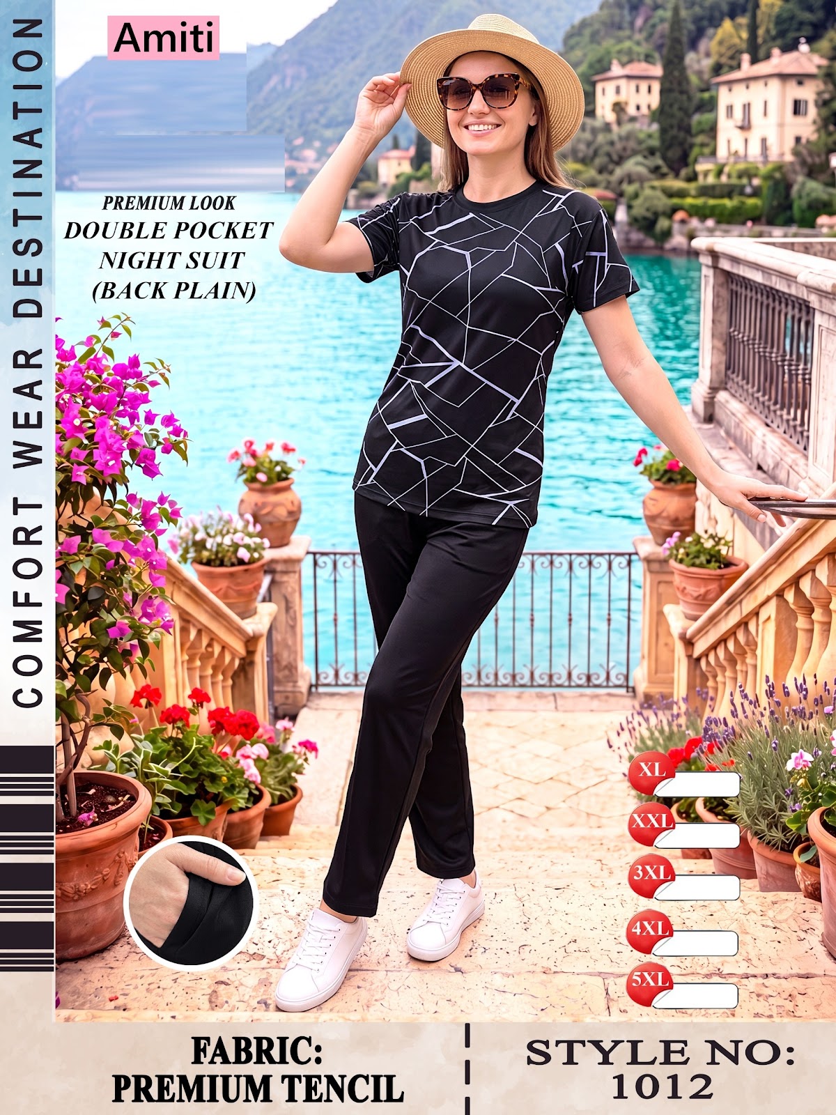 Front Print Style 1012 Amiti Tencil Pyjama Night Suits Wholesale Price