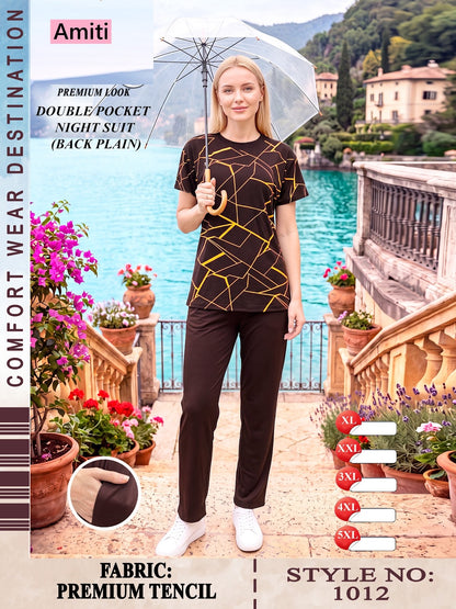 Front Print Style 1012 Amiti Tencil Pyjama Night Suits Wholesale Price
