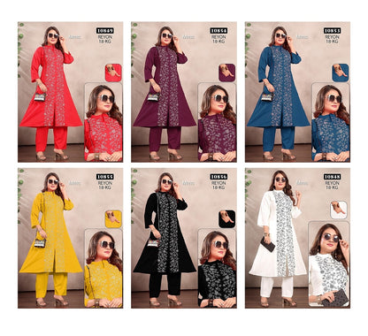 Front Slit Mmc Reyon Kurti Pant Set Wholesale